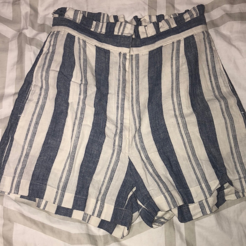 High Waisted Blue and White striped Shorts